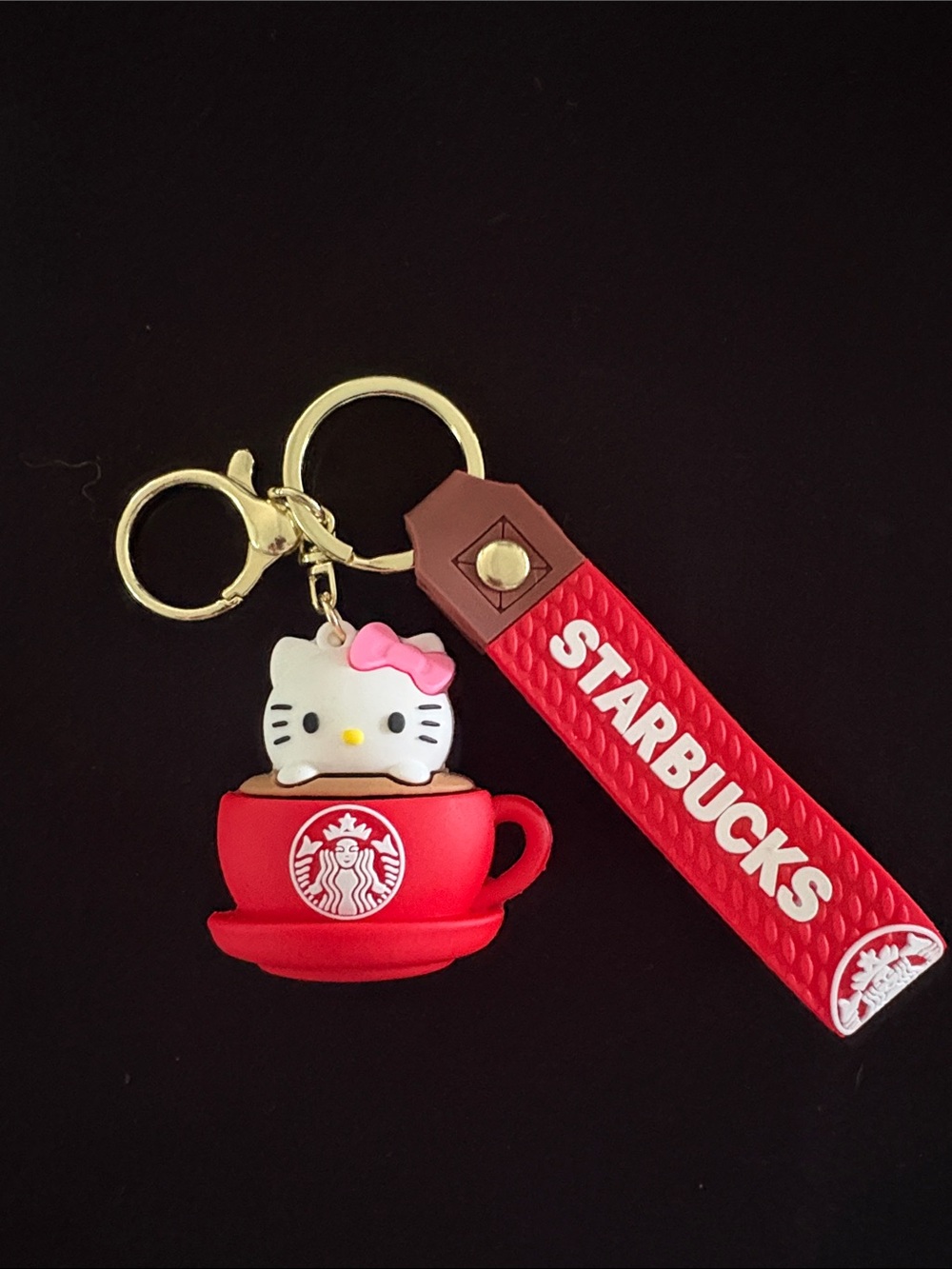 Hello Kitty Red Coffee Cup Keychain Bag Charm with Strap